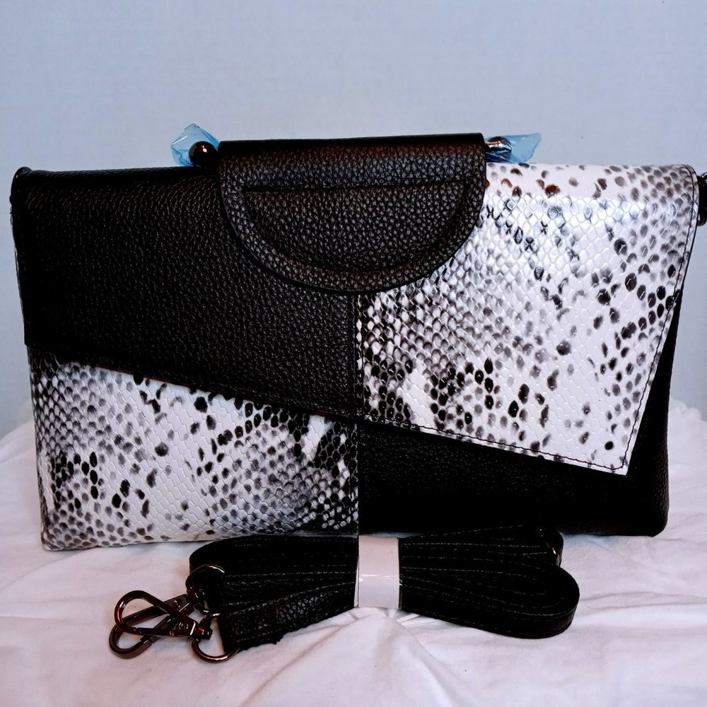 Leather Clutch with Embossed Snake Print